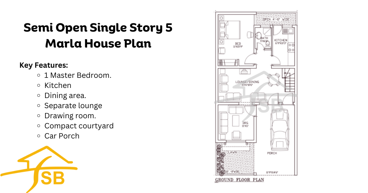 Single Story 5 Marla house  plan